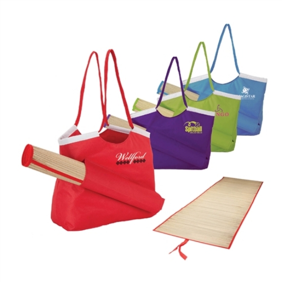 Beach Tote Bag w/ Roll Up Natural Fiber Mat