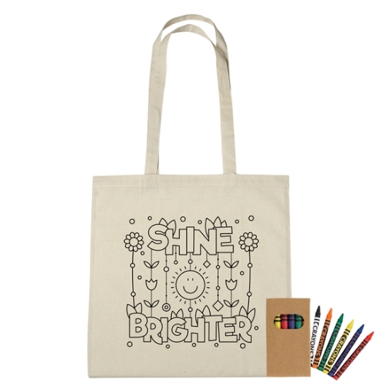 100% Cotton Coloring Tote Bag With Crayons