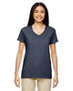 Gildan Ladies Heavy Cotton 100% Cotton V-Neck T-Shirt Heather Navy