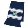 Custom Logo Two-Tone Knit Scarf with Fringe Navy Blue