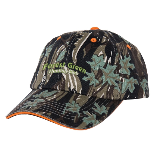 Custom Logo Camouflage Cap with Safety Orange Sandwich Bill Smoke With Orange