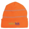 Custom Logo Knit Beanie with Reflective Stripes Neon Orange