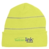 Custom Logo Knit Beanie with Reflective Stripes Neon Yellow