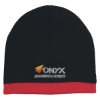 Custom Logo Knit Beanie with Stripe Black With Red