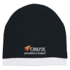 Custom Logo Knit Beanie with Stripe Black With White