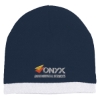 Custom Logo Knit Beanie with Stripe Navy Blue With White