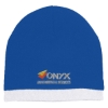 Custom Logo Knit Beanie with Stripe Royal With White