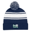 Custom Logo Two-Tone Knit Pom Beanie with Cuff Navy Blue