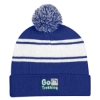 Custom Logo Two-Tone Knit Pom Beanie with Cuff Royal Blue