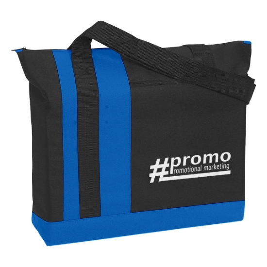 Custom Logo Tri-Band Tote Bag Black With Royal