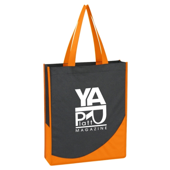 Custom Logo Non-Woven Tote With Accent Trim - Silk Screen Black With Orange