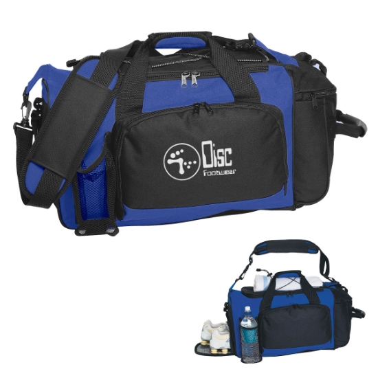 Custom Logo Deluxe Sports Duffel Bag - Embroidered Royal Blue With Black