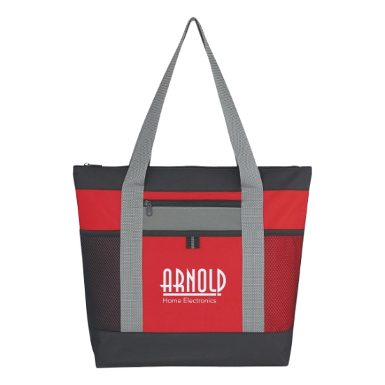 Custom Logo Tri-Color Tote Red Black Gray