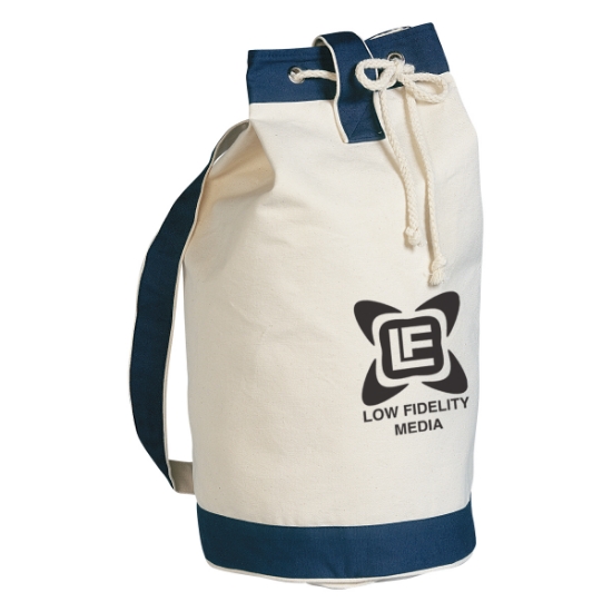 Custom Logo Heavy Canvas Cotton Boat Tote Natural Blue