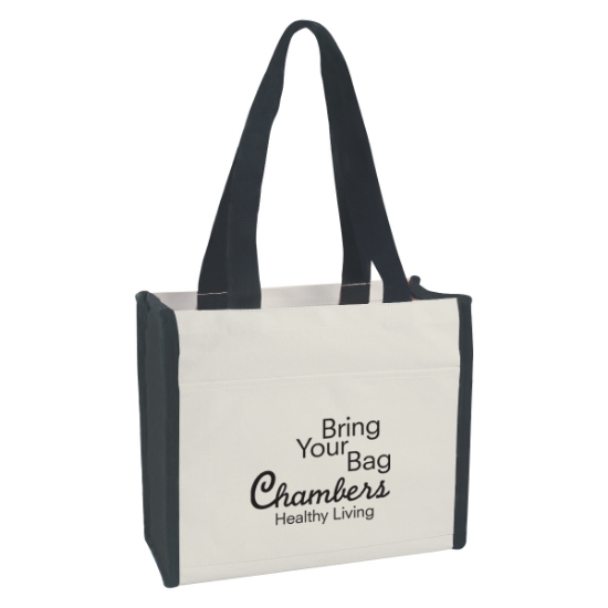 Custom Logo Heavy Cotton Canvas Tote Bag - Embroidered Natural With Black