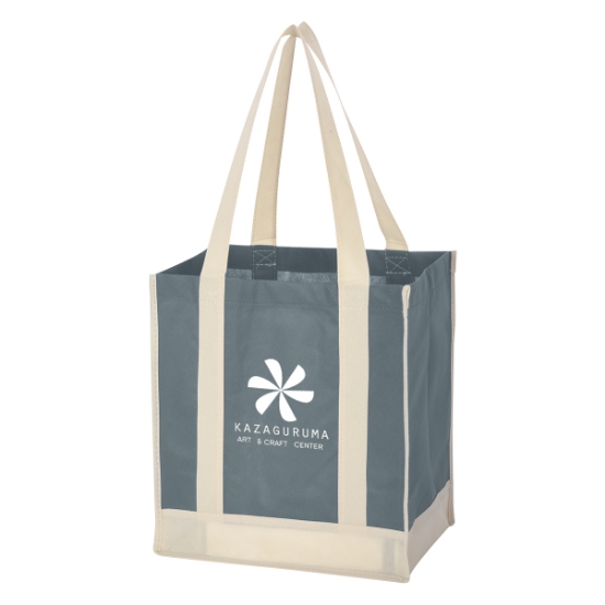 Custom Logo Non-Woven Two-Tone Shopper Tote Bag Blue With Ivory