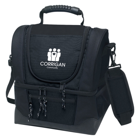 Custom Logo Dual Compartment Kooler Bag Black