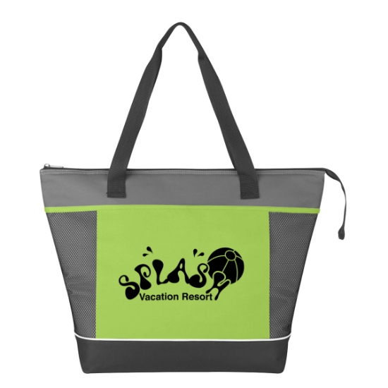 Custom Logo Mega Shopping Kooler Tote - Silk Screen Lime With Gray