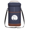 Custom Logo Double Wine Cooler Bag Navy With Brown