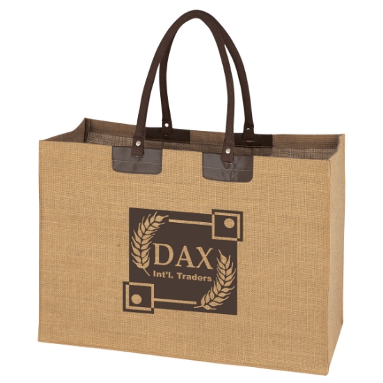 Custom Logo Jumbo Jute Tote Natural With Brown