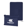 Custom Logo Fleece Travel Blanket - Embroidered Navy Blue